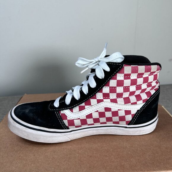 VANS SK8 Hi Shoes Kids Youth 5 Red White Checkered and Black Suede - Picture 10 of 16